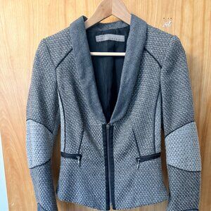 Zara Basic Mixed Media Tweed Moto Jacket - Grey Textured Blazer - Size S